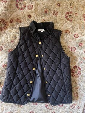 crown & ivy Black Quilted Sleeveless Vest with Gold Buttons